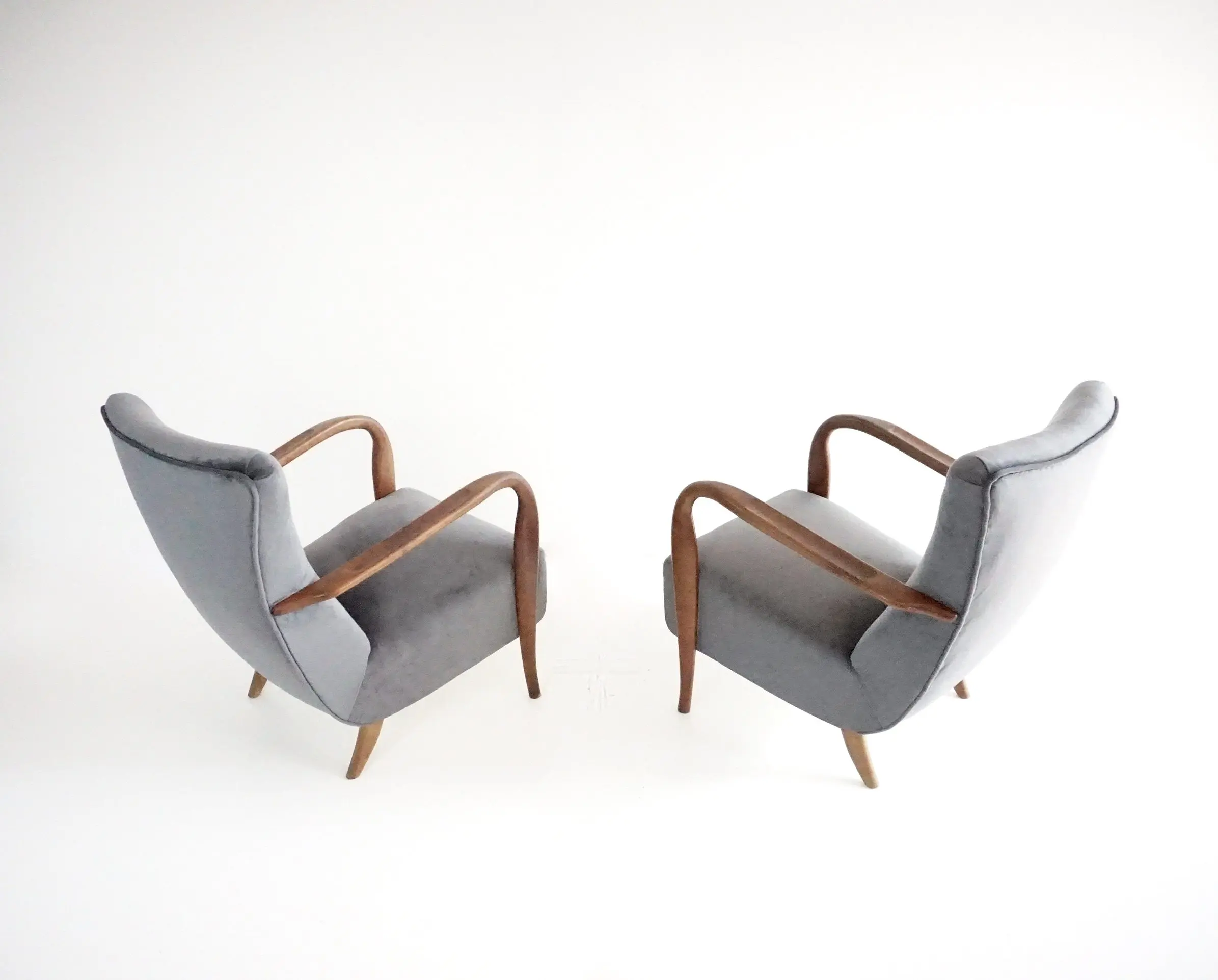 pair of wood and grey velvet armchairs mod. 401 from Cassina, Meda, 1940 — photo 6