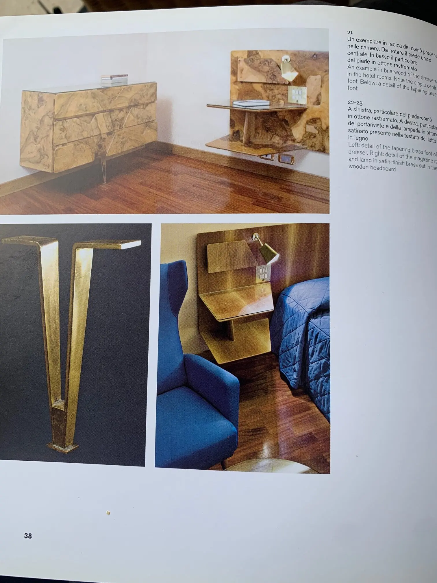 Gio Ponti pair of rare elm wood Headboards fitted bedside tables, Hotel Royal, 1955 — photo 23
