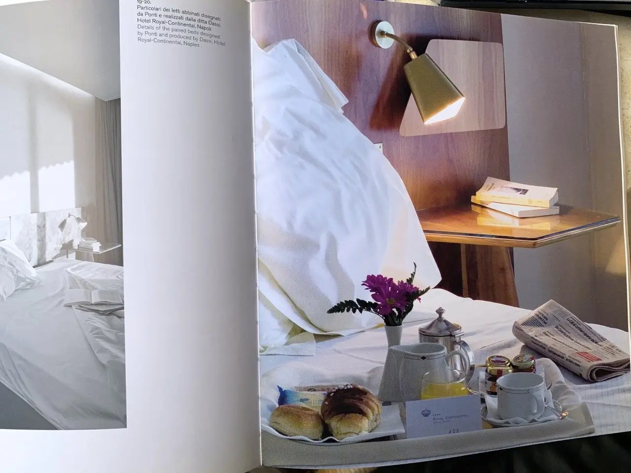 Gio Ponti pair of rare elm wood Headboards fitted bedside tables, Hotel Royal, 1955 — photo 24