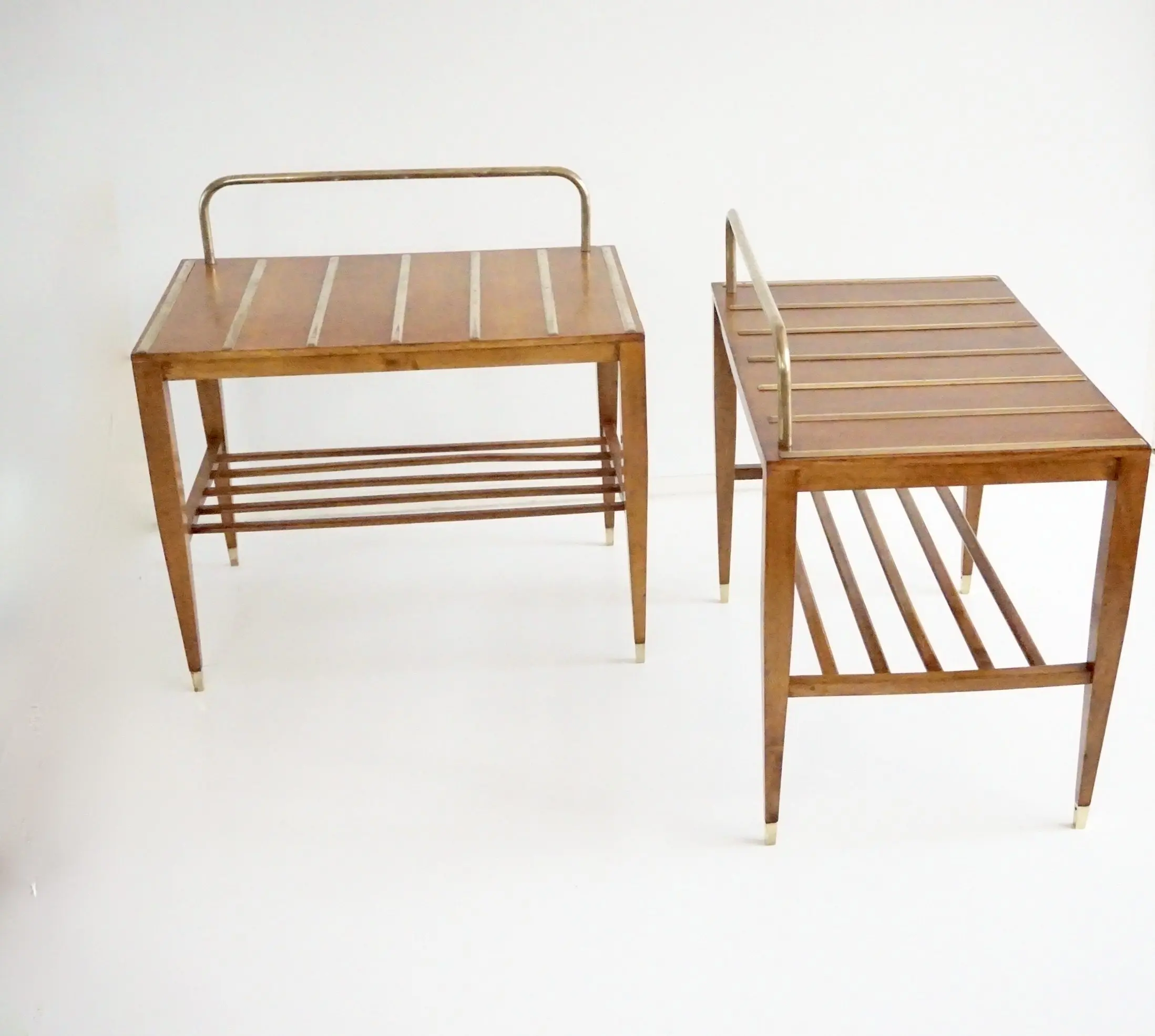 Pair of Gio Ponti Walnut Side Tables, Luggage Racks for Hotel Royal Naples, 1955 — image 3