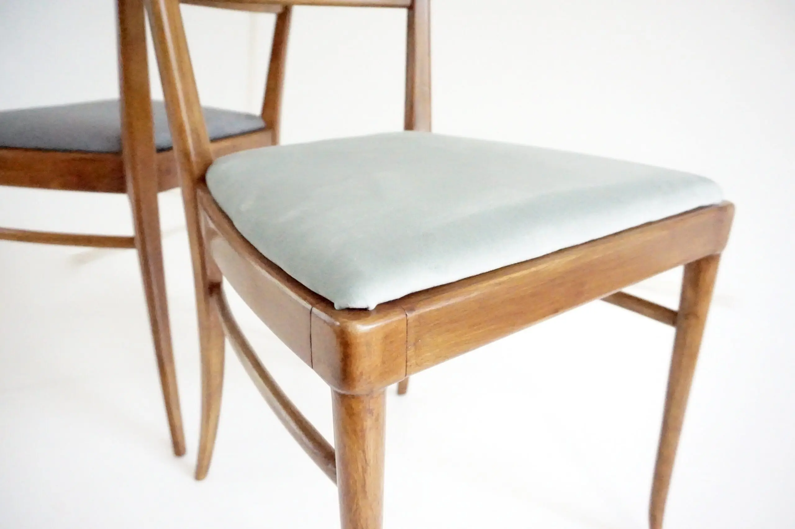 fine set of 6 Melchiorre Bega walnut  and velvet high back dining chairs, 1950 — photo 12