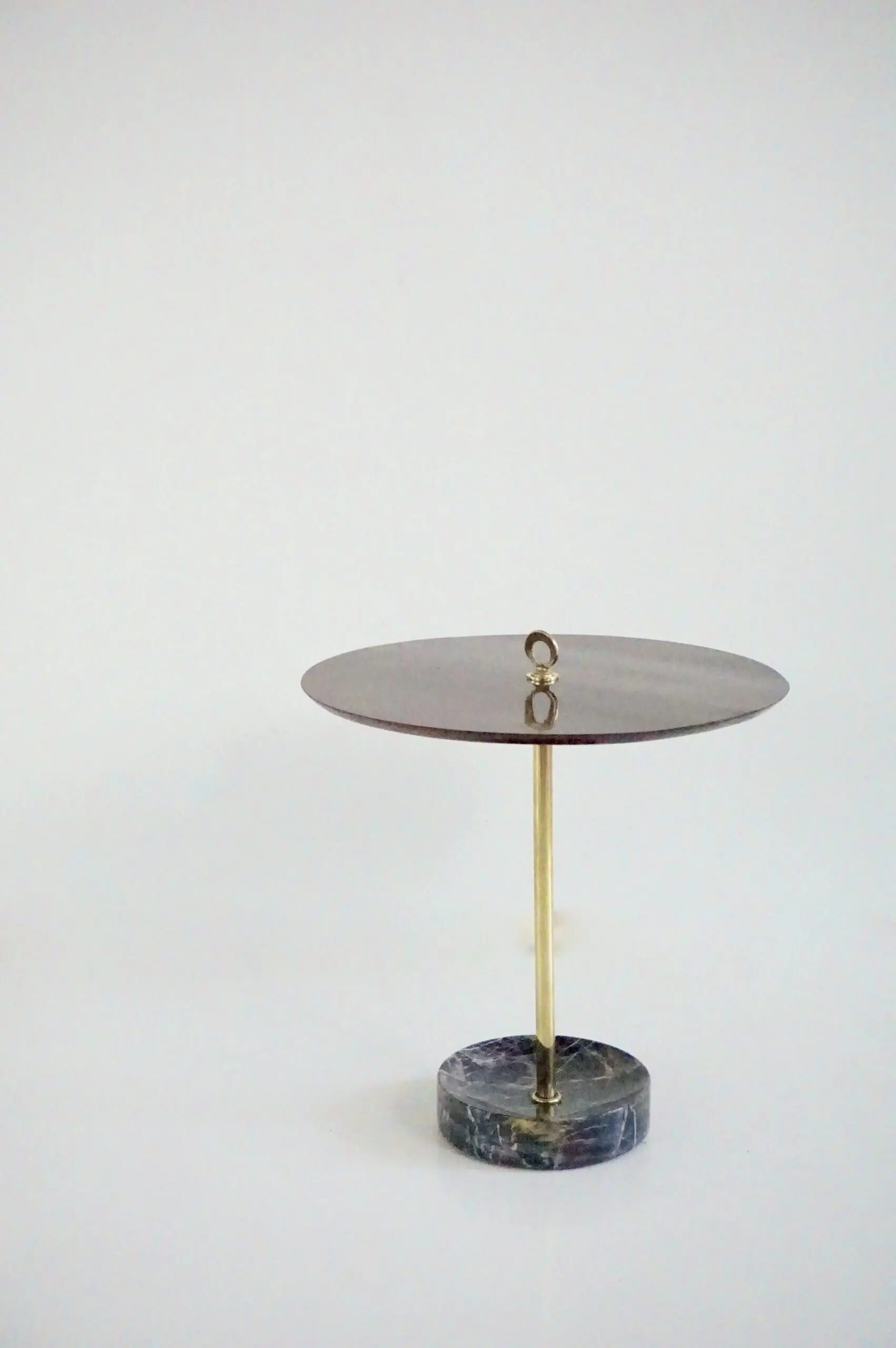 round  gueridon side table brass, marble and walnut, C6, Lorenzo Ciompi, 2025 — image 2