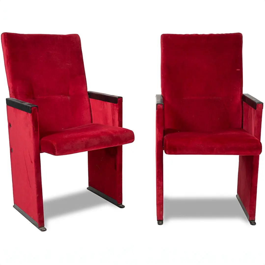 Set of 12 Red Velvet Carlo Scarpa Theatre Chairs, from the Auditorium Roma, 1960 — image 3