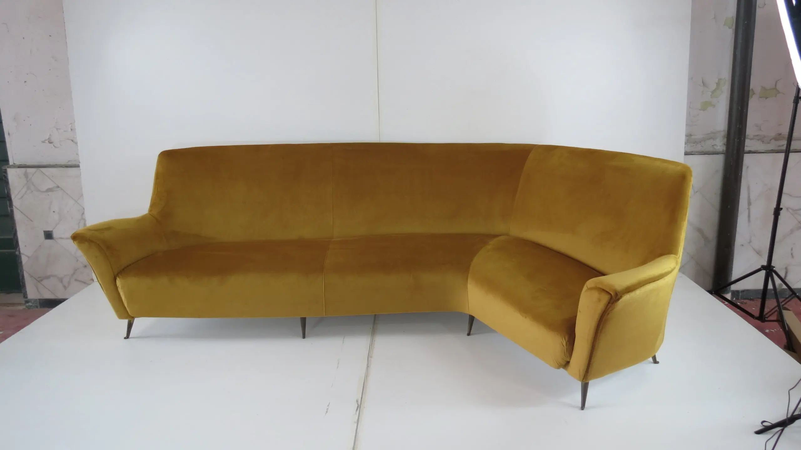 Rare Ico & Luisa Parisi Large Gold Yellow Velvet Curved Sofa by Isa, circa 1952 — image 2