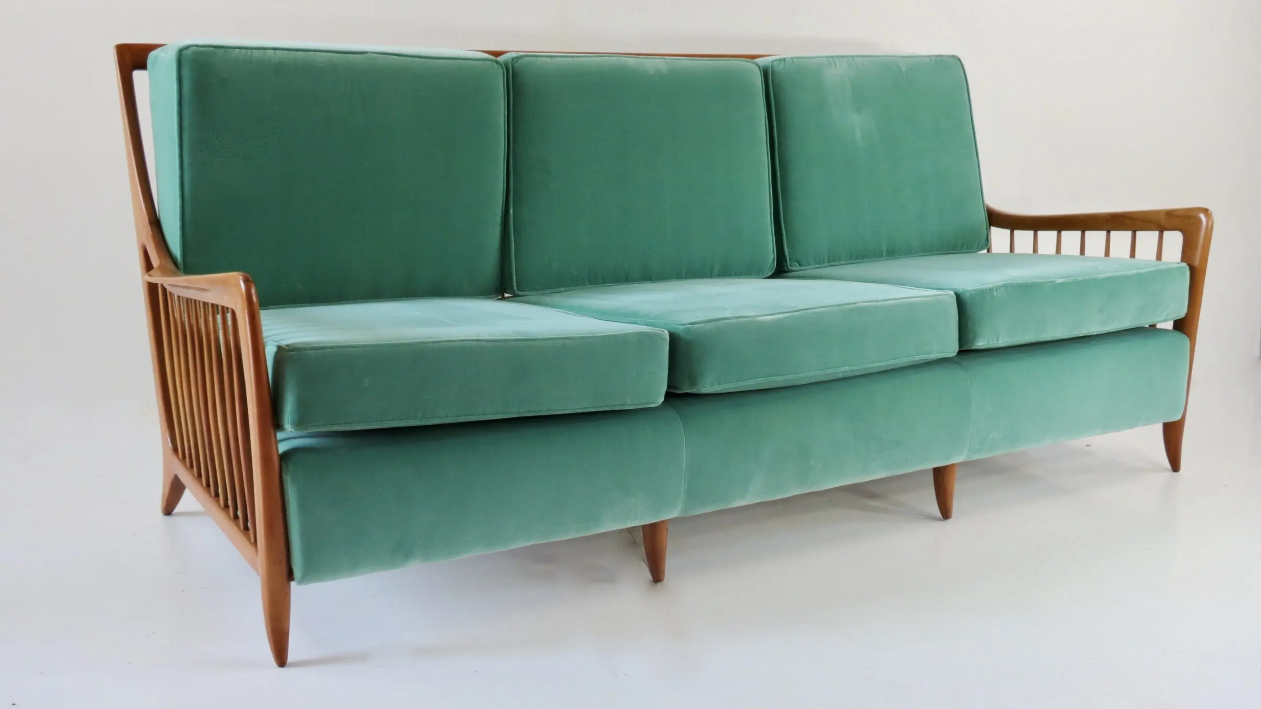 Rare Large Paolo Buffa Cherrywood Green Sofa, 1942 — image 2