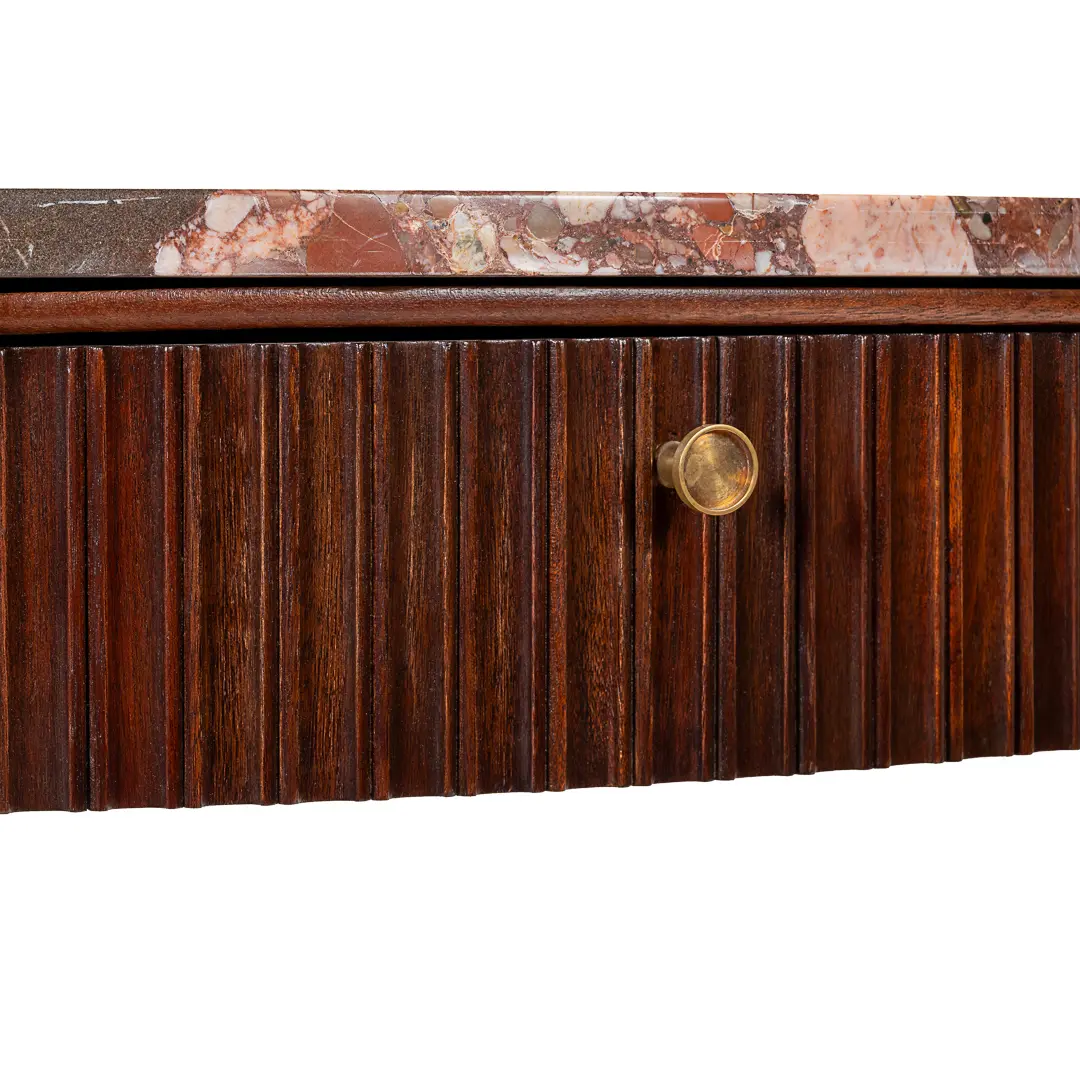 Large Paolo Buffa Red Marble Breccia, Brass, Rosewood Console Table, 1950 — photo 4