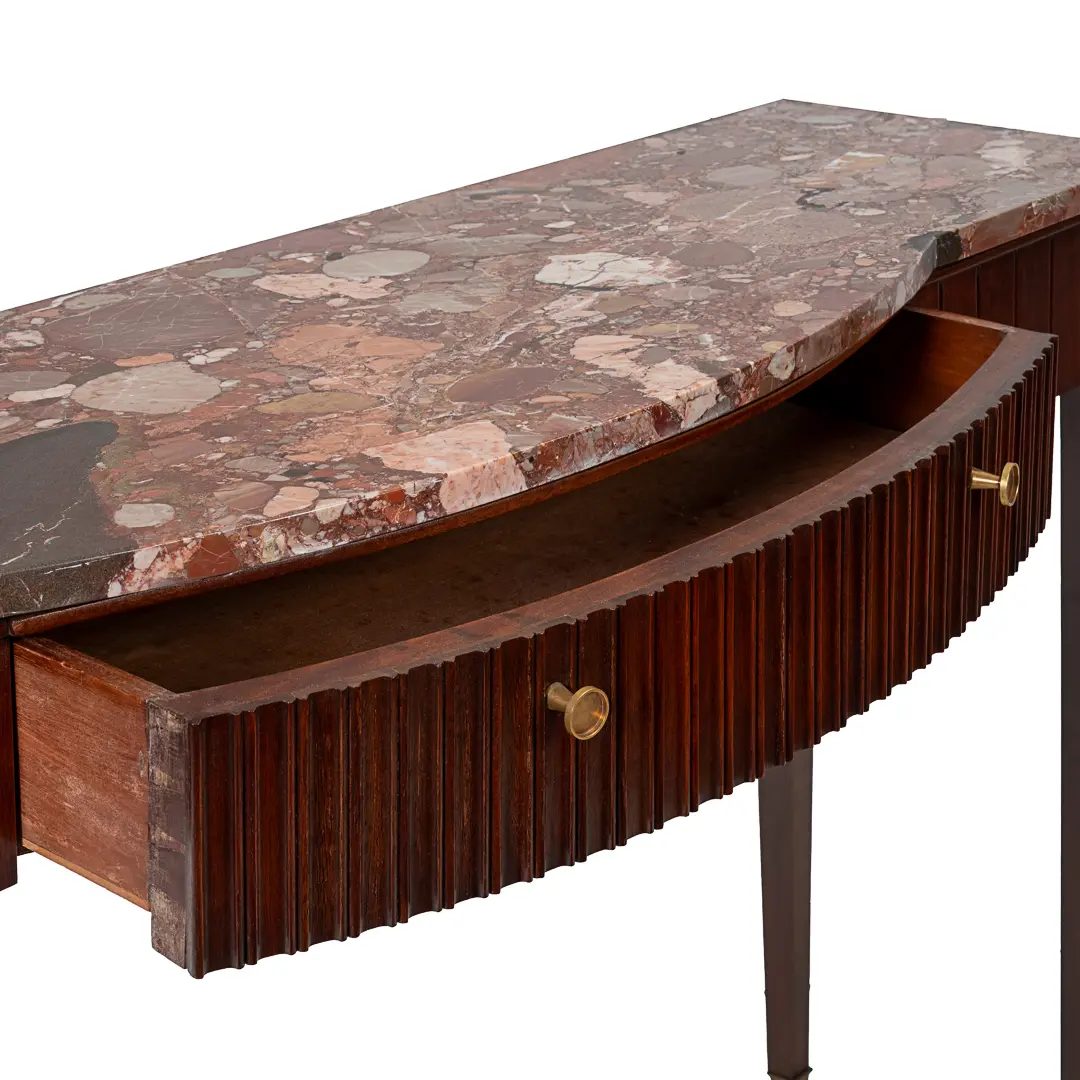 Large Paolo Buffa Red Marble Breccia, Brass, Rosewood Console Table, 1950 — photo 12