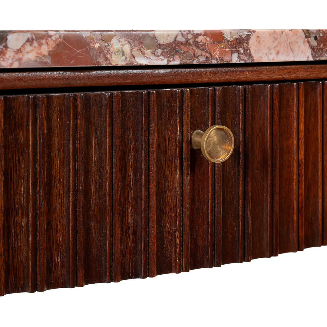 Large Paolo Buffa Red Marble Breccia, Brass, Rosewood Console Table, 1950 — photo 11