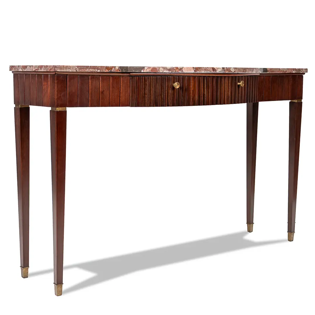 Large Paolo Buffa Red Marble Breccia, Brass, Rosewood Console Table, 1950 — image 3