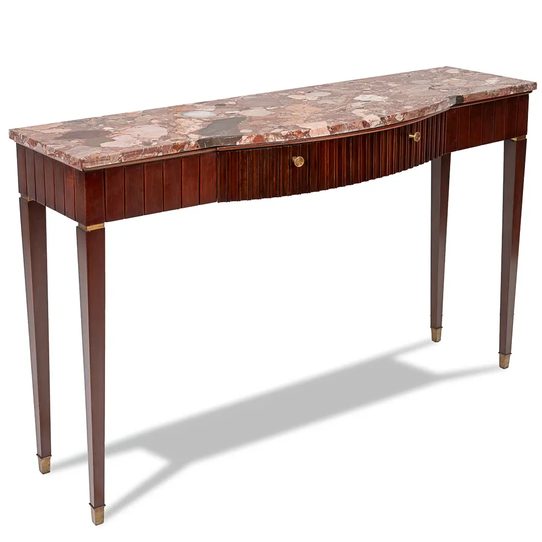 Large Paolo Buffa Red Marble Breccia, Brass, Rosewood Console Table, 1950 — image 1