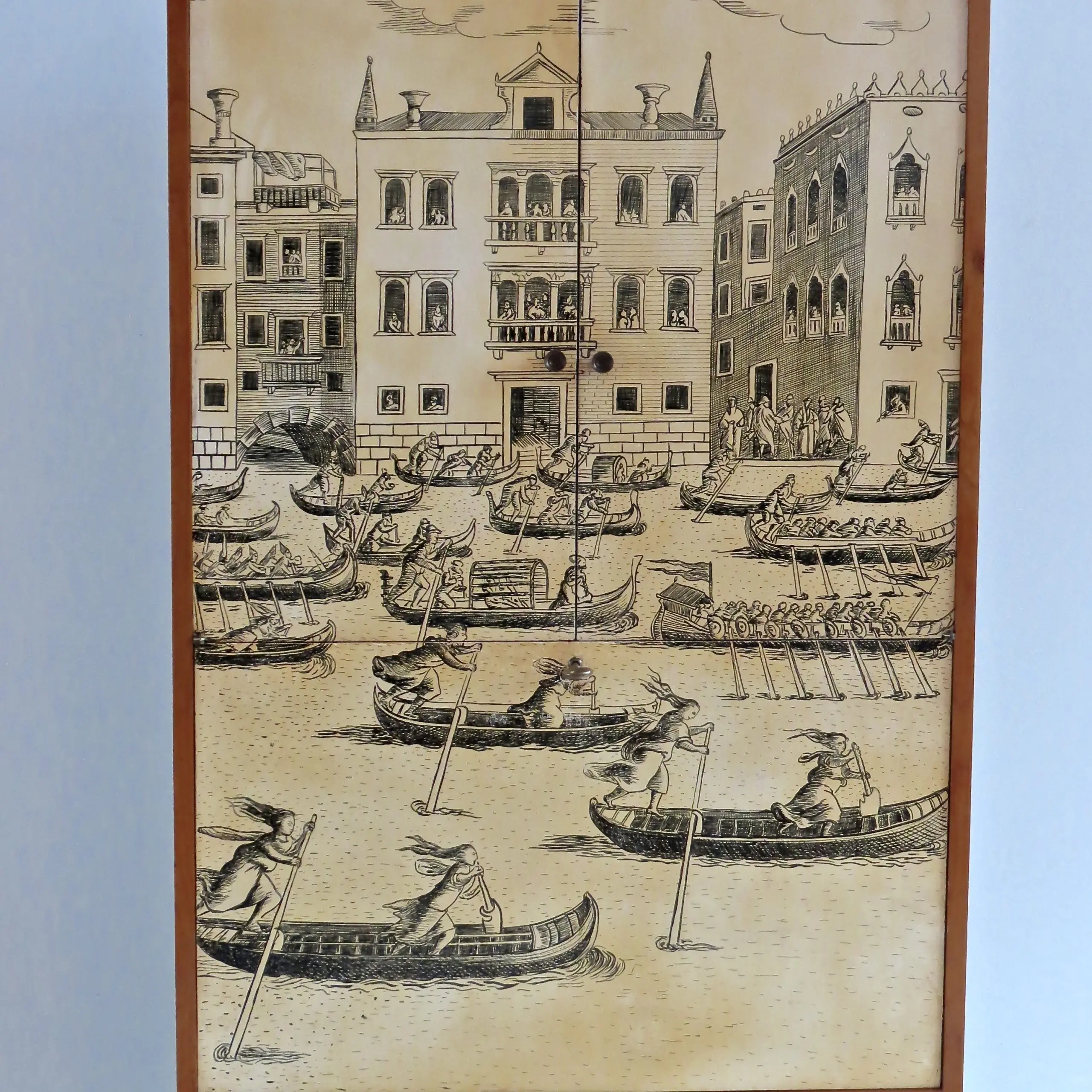 Hanging Litographic Transfer-Printed Wood Cabinet "Venezia", Fornasetti style circa 1950 — image 3