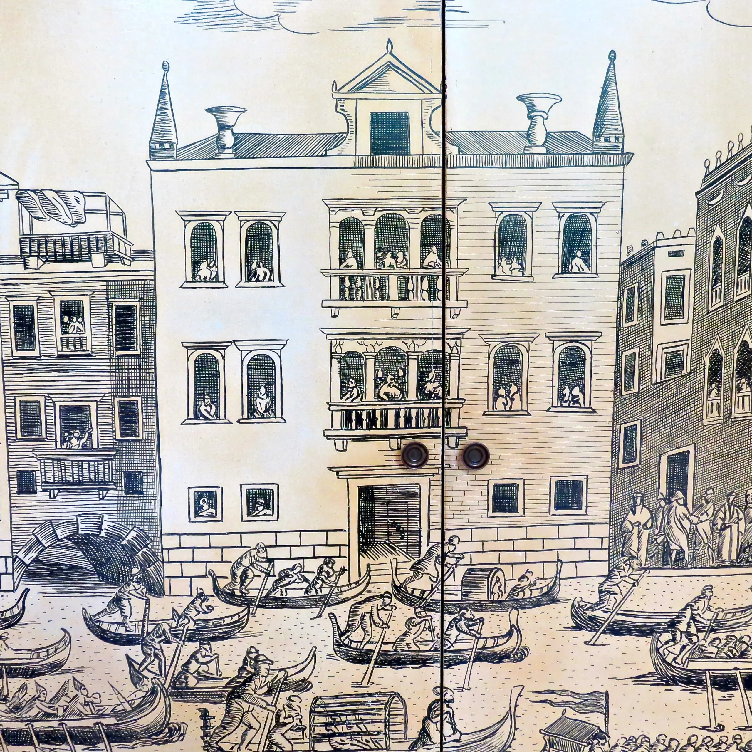 Hanging Litographic Transfer-Printed Wood Cabinet "Venezia", Fornasetti style circa 1950 — photo 11