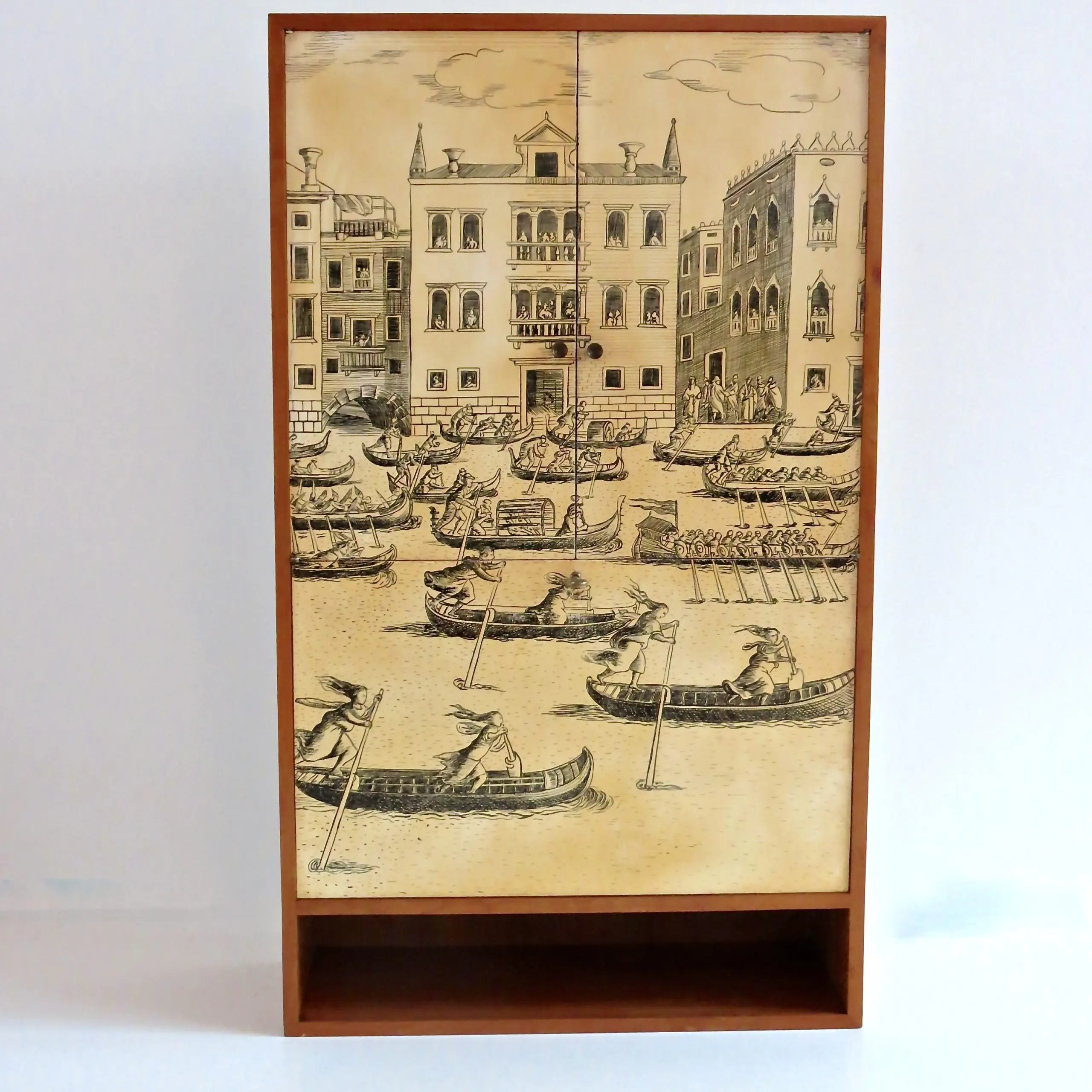 Hanging Litographic Transfer-Printed Wood Cabinet "Venezia", Fornasetti style circa 1950 — image 2