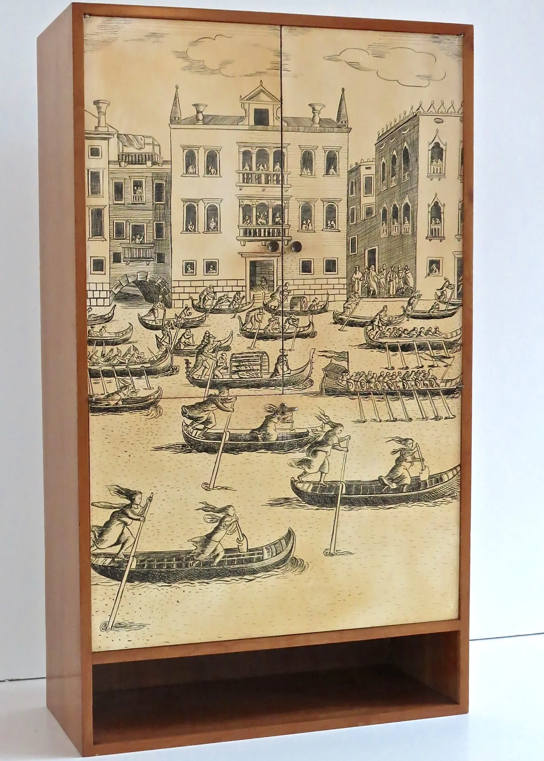 Hanging Litographic Transfer-Printed Wood Cabinet "Venezia", Fornasetti style circa 1950 — photo 4
