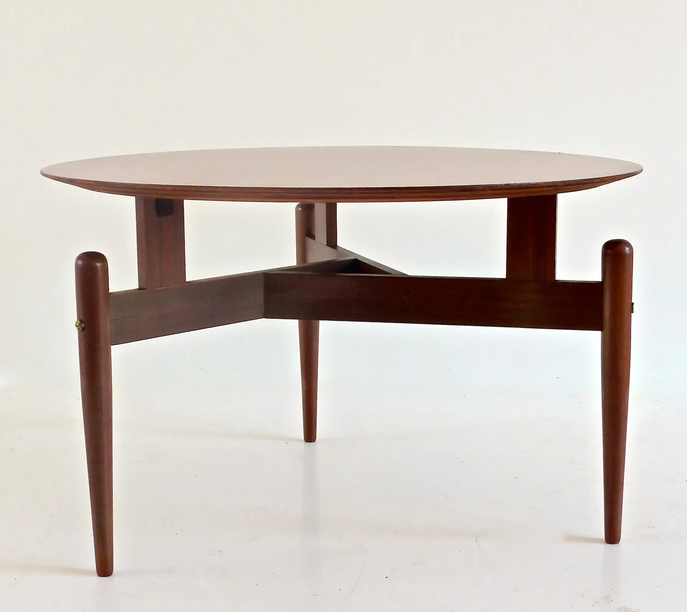 Round Walnut Three Feet Italian Coffee Table, circa 1950 — image 3