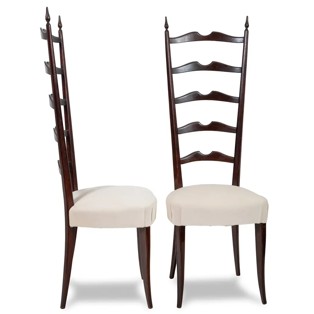 Set of 8 Ebonized Velvet High Back Chiavari Dining Chairs by Paolo Buffa, 1950 — photo 5