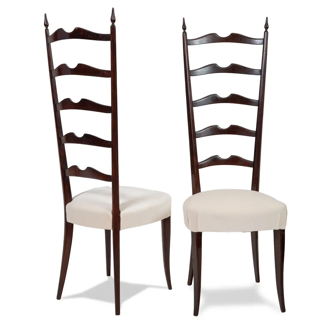 Set of 8 Ebonized Velvet High Back Chiavari Dining Chairs by Paolo Buffa, 1950 — photo 4