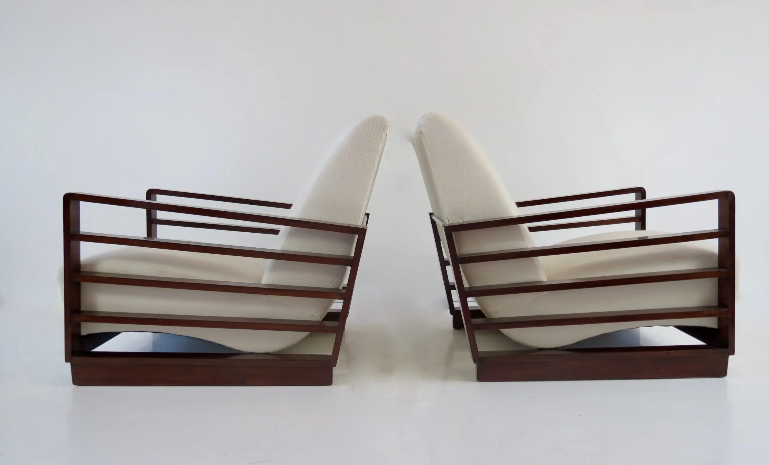 Fine Pair of Mario Quarti Rationalist Beech White Lounge Chairs, 1940 — photo 14