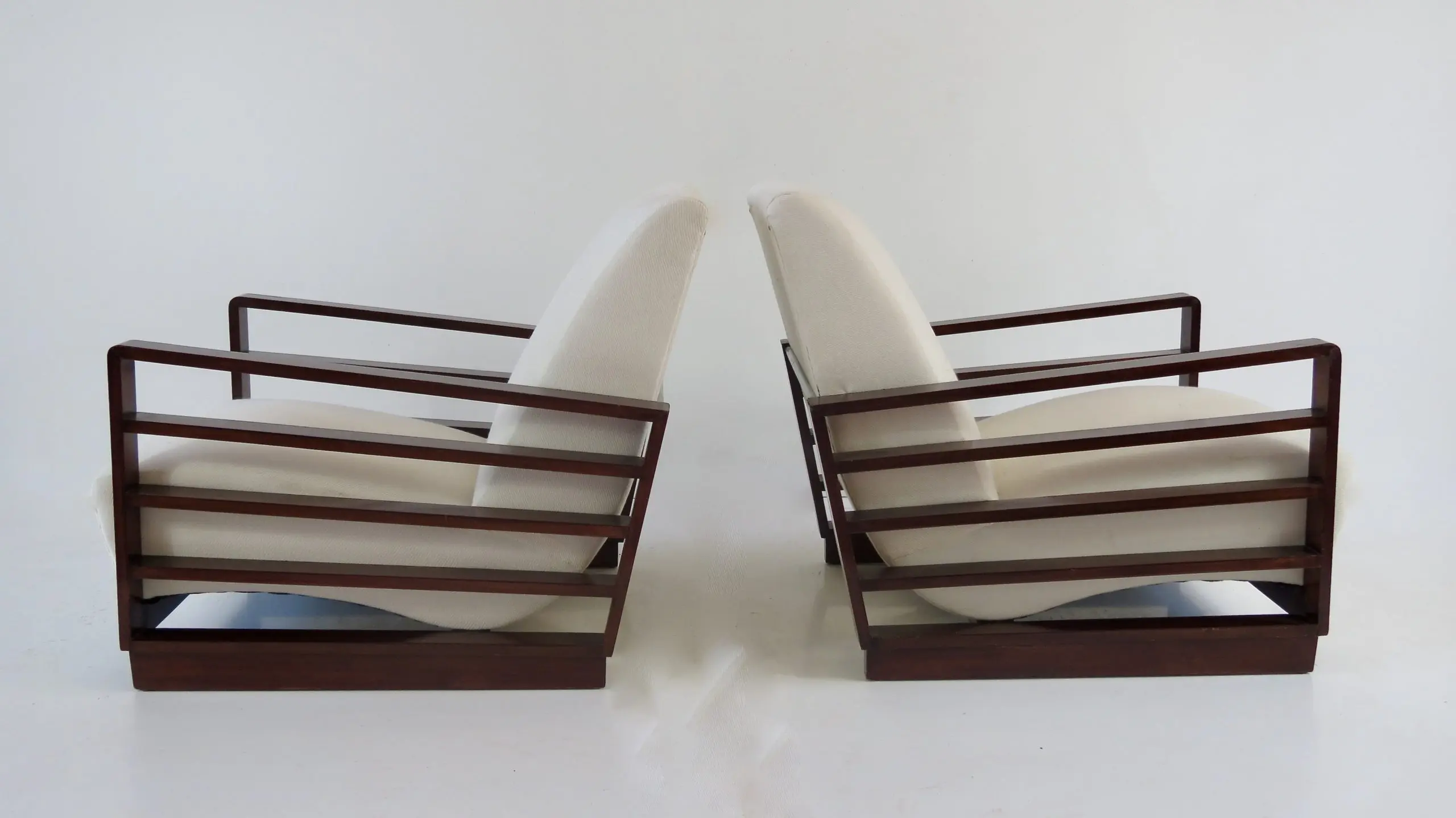 Fine Pair of Mario Quarti Rationalist Beech White Lounge Chairs, 1940 — photo 13