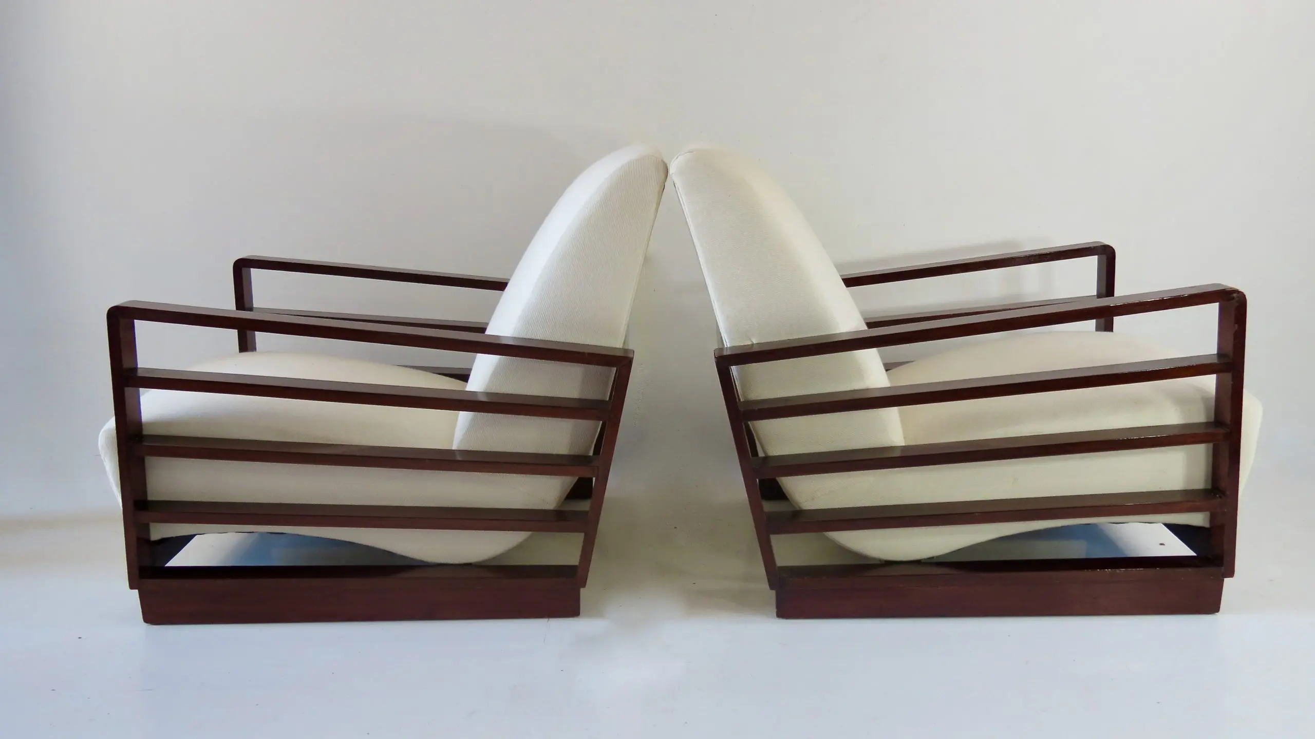 Fine Pair of Mario Quarti Rationalist Beech White Lounge Chairs, 1940 — image 3