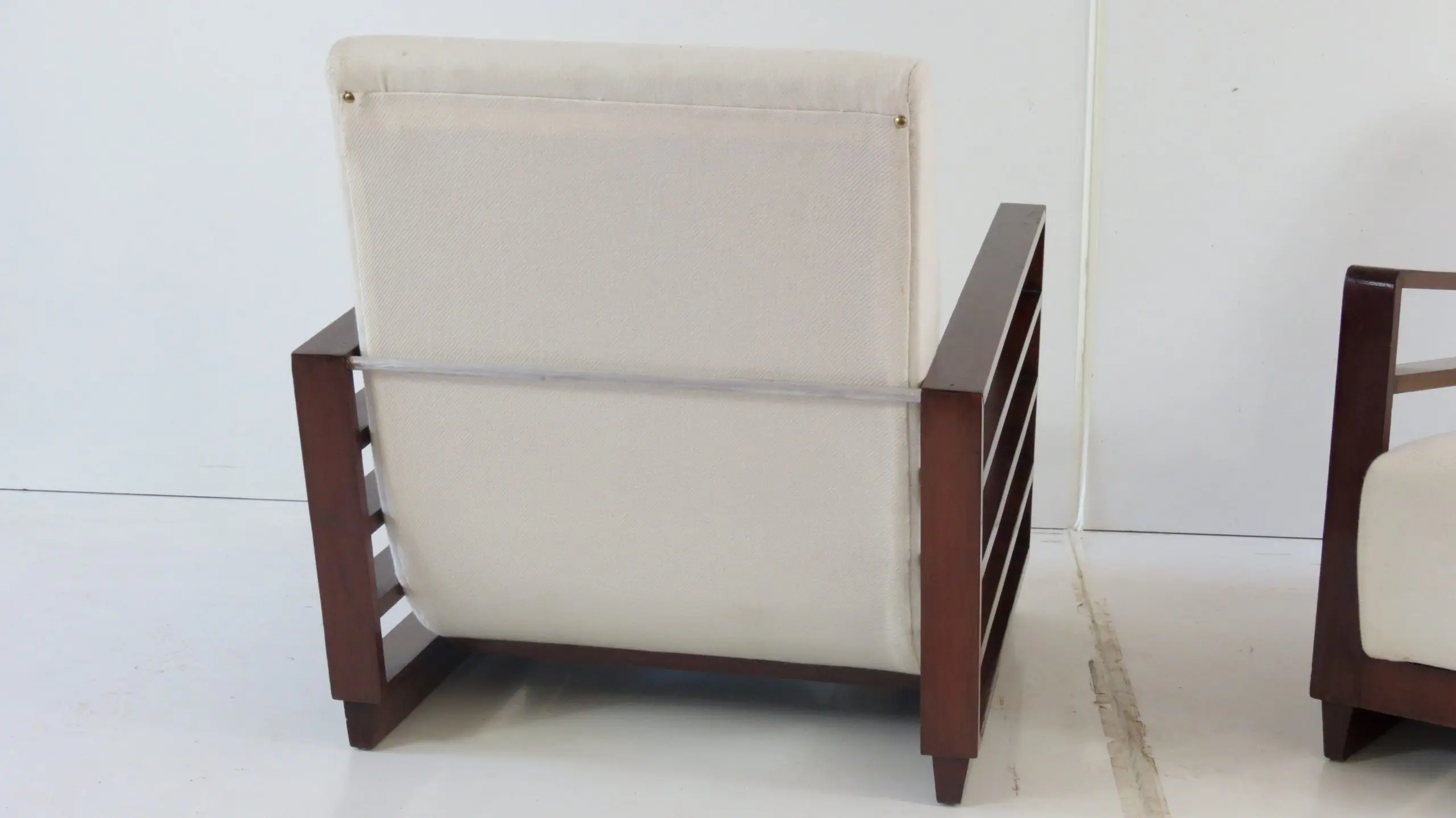 Fine Pair of Mario Quarti Rationalist Beech White Lounge Chairs, 1940 — photo 21
