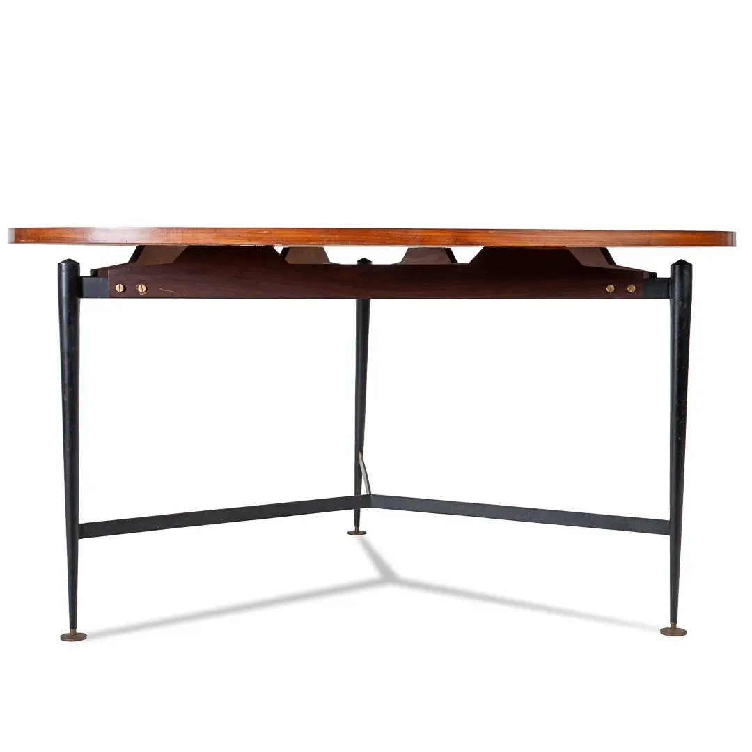 Fine Three Feet Silvio Cavatorta Large Teak Triangular Round Dining Table, 1950 — image 2