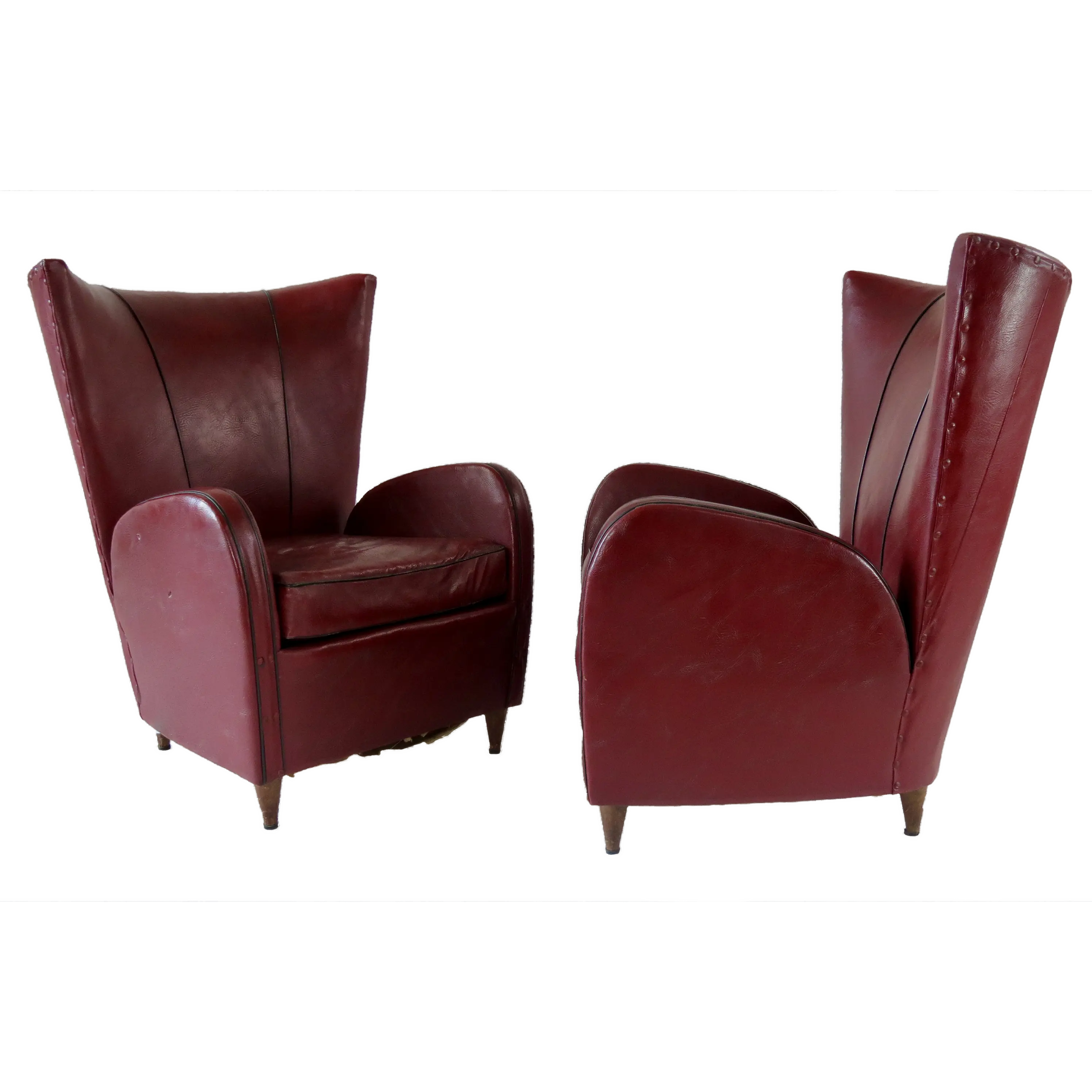 Pair of Rare Red Sky Paolo Buffa Armchairs, 1950 — photo 17