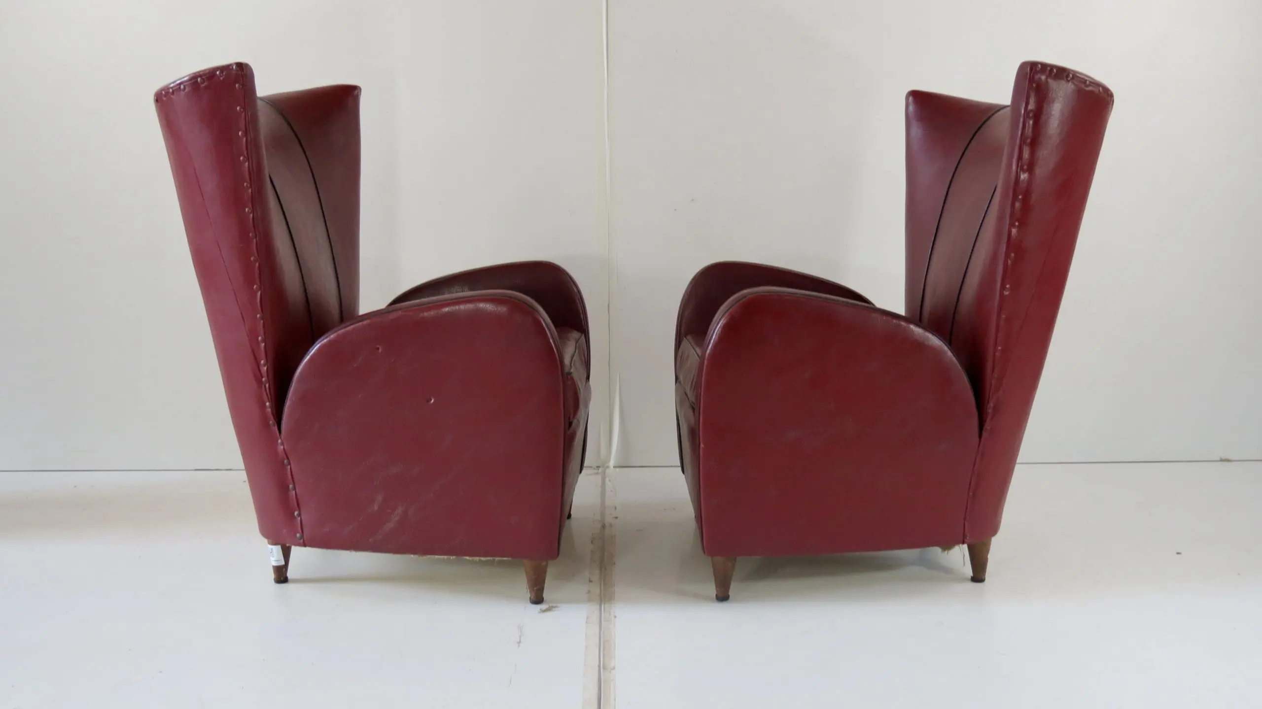 Pair of Rare Red Sky Paolo Buffa Armchairs, 1950 — photo 7