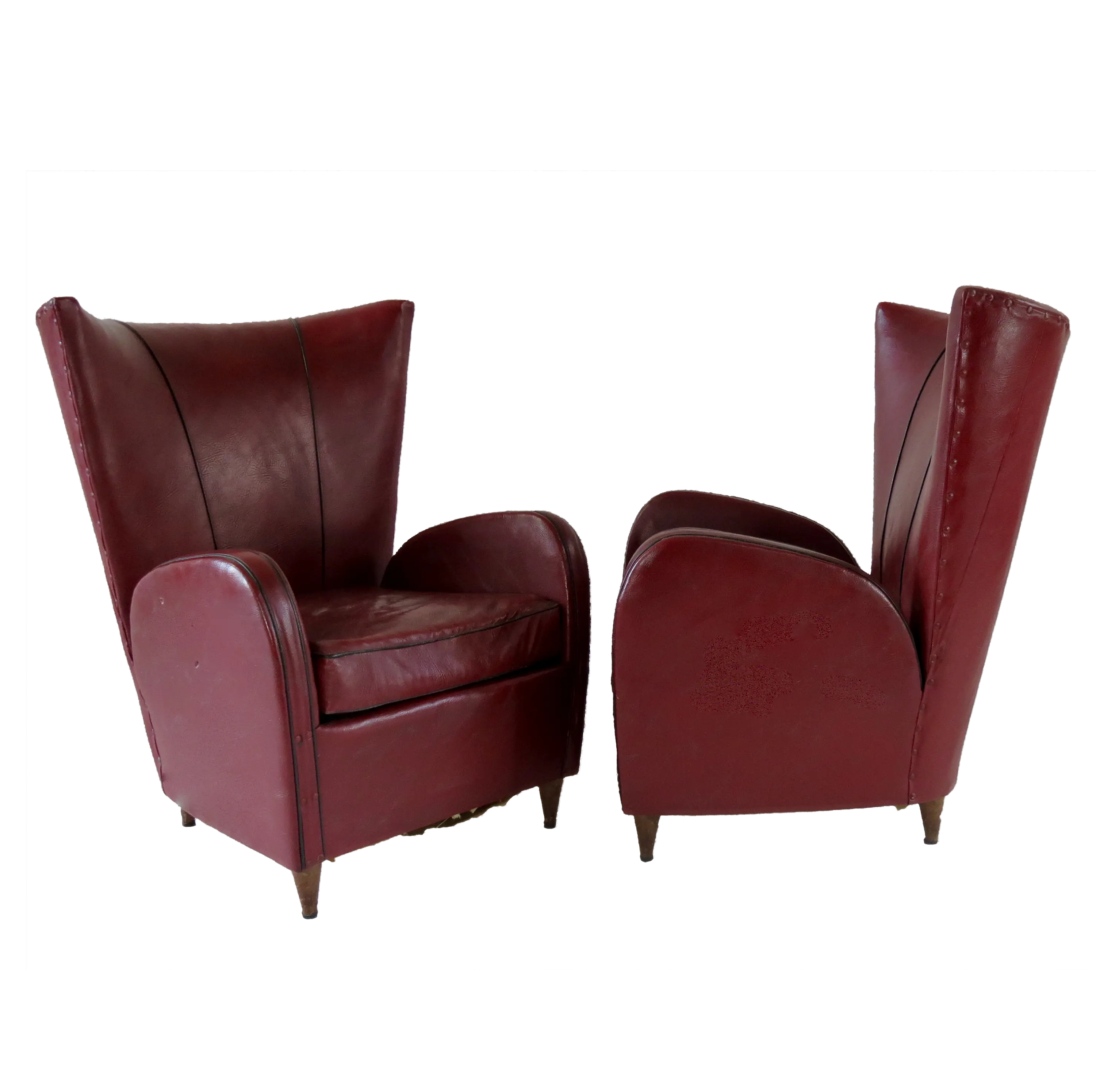 Pair of Rare Red Sky Paolo Buffa Armchairs, 1950 — photo 18
