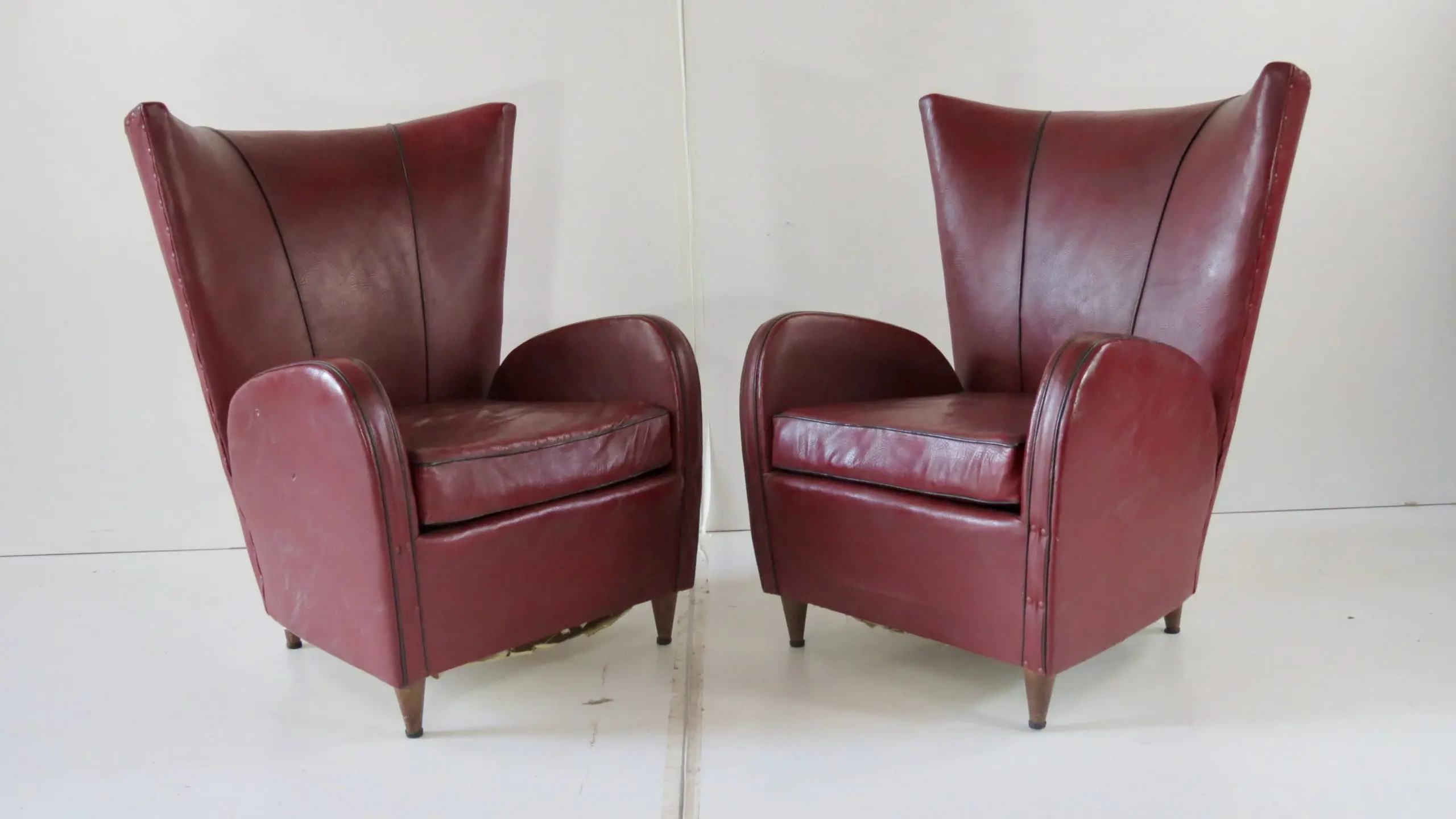 Pair of Rare Red Sky Paolo Buffa Armchairs, 1950 — photo 4