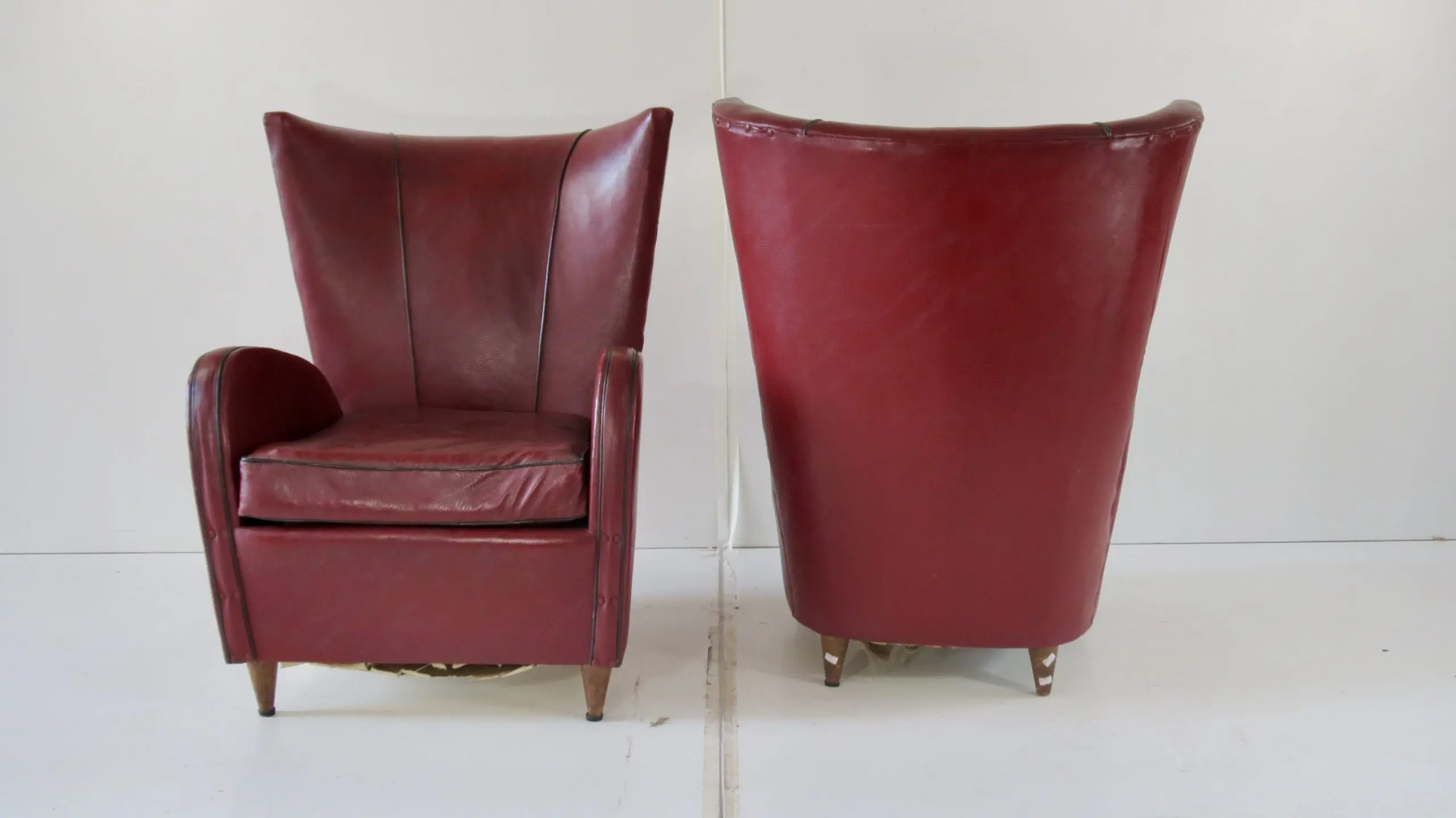 Pair of Rare Red Sky Paolo Buffa Armchairs, 1950 — photo 9