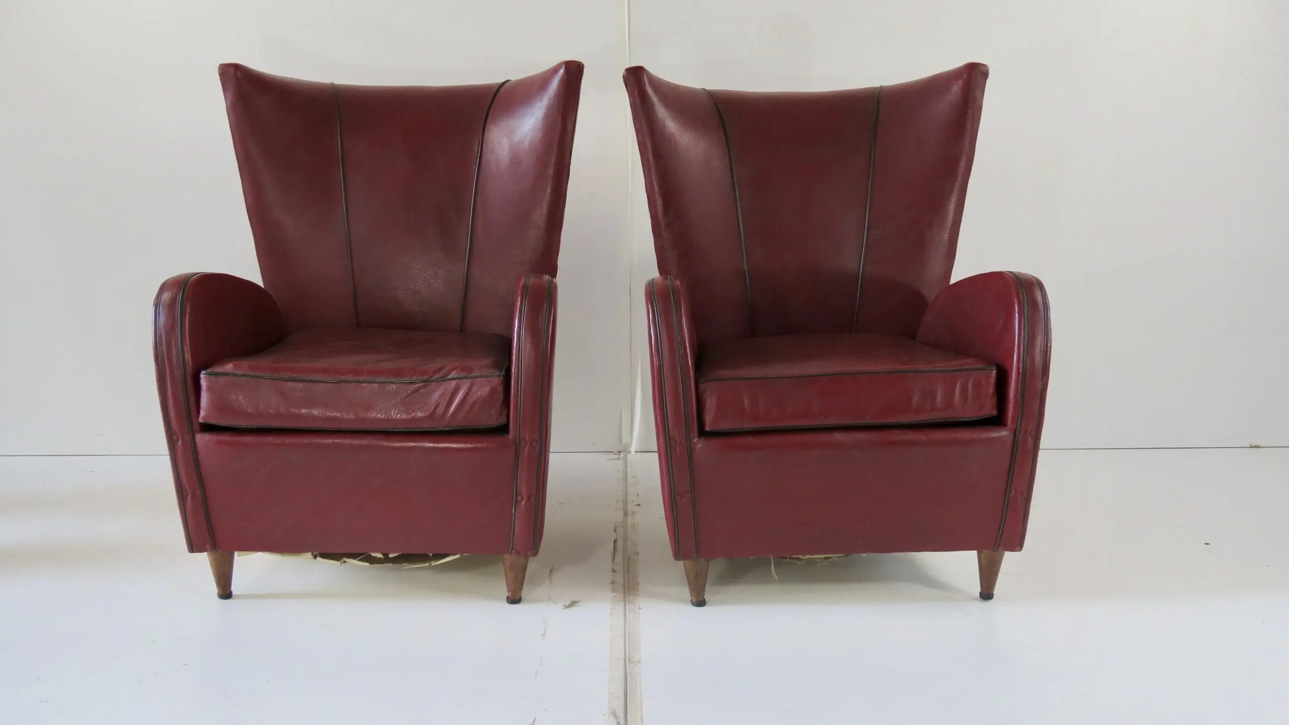 Pair of Rare Red Sky Paolo Buffa Armchairs, 1950 — photo 8