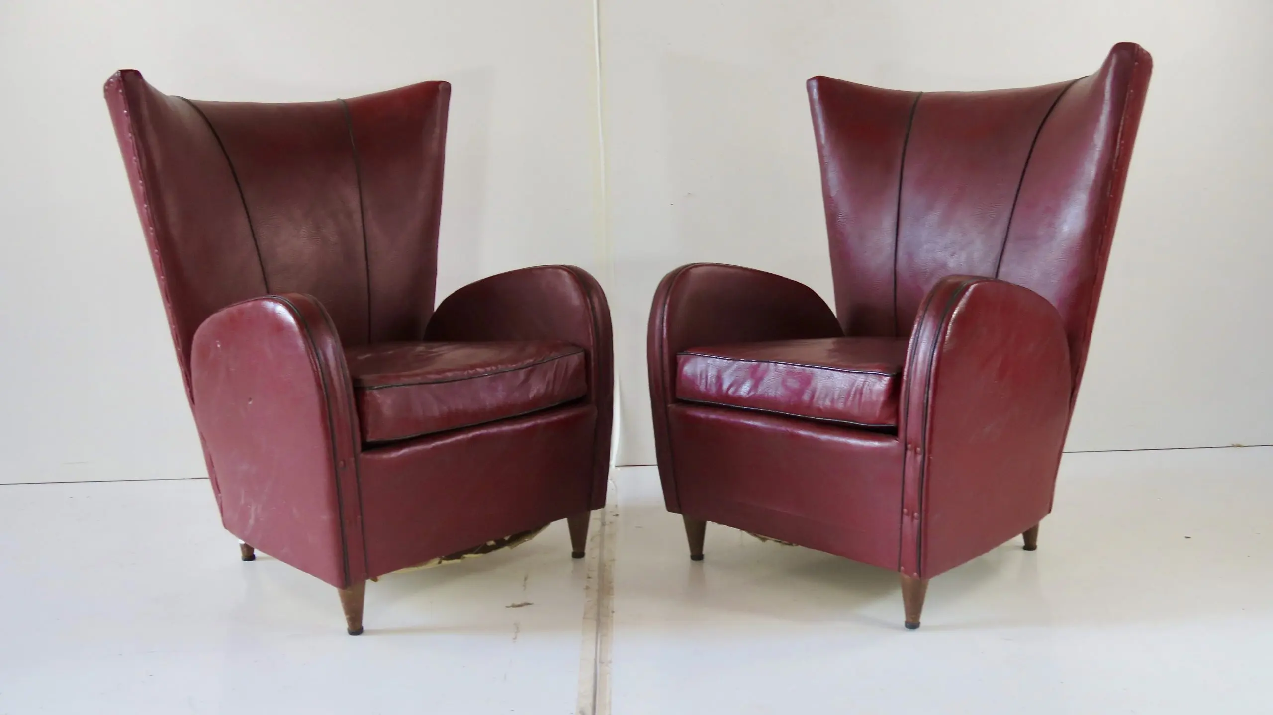 Pair of Rare Red Sky Paolo Buffa Armchairs, 1950 — photo 5