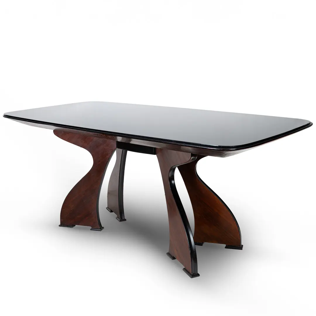 Italian Modern Rosewood Dining Table, black opaline glass top, circa 1940 — image 2