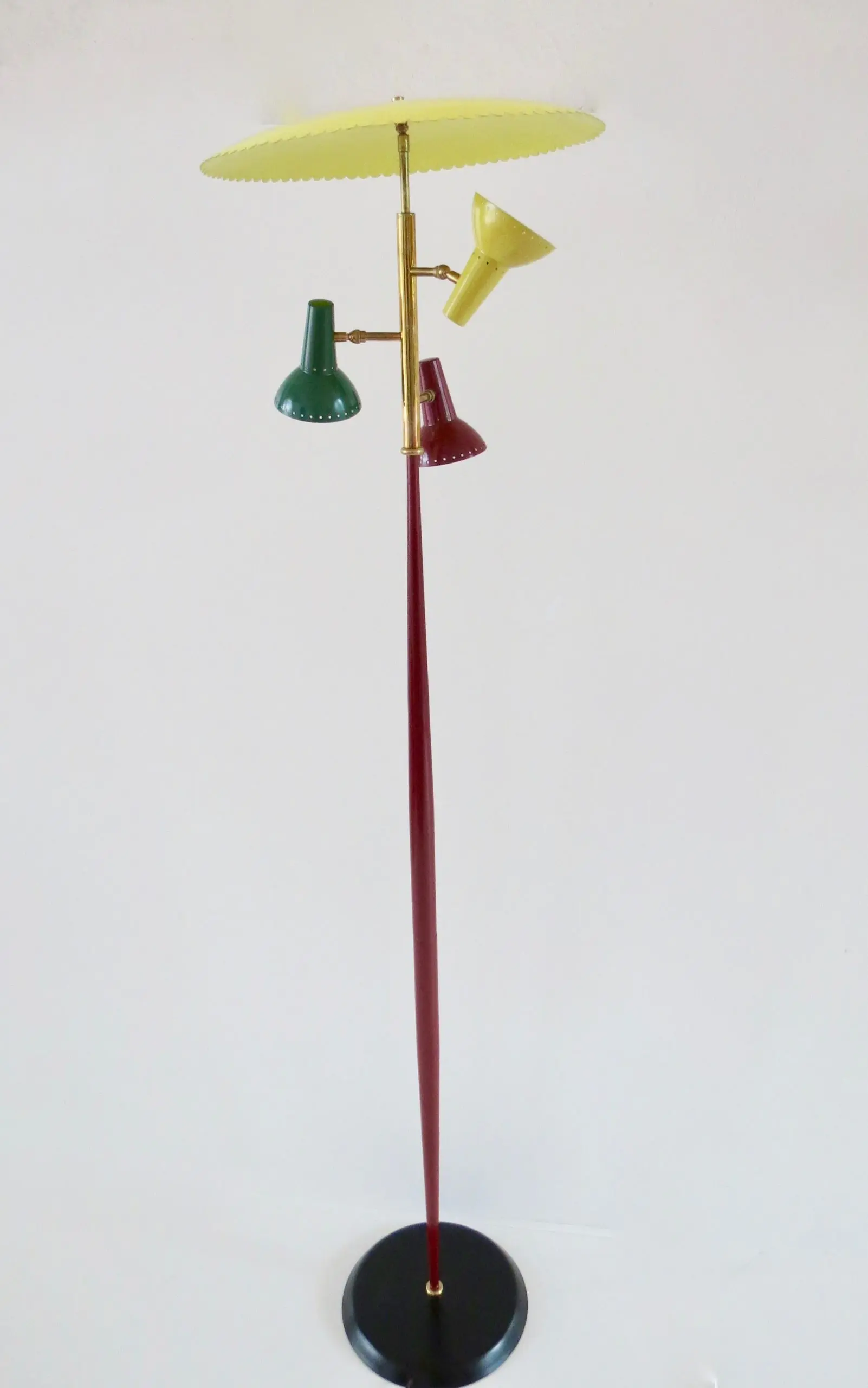 three lights red floor Lamp, by Lumi circa 1950 — image 2