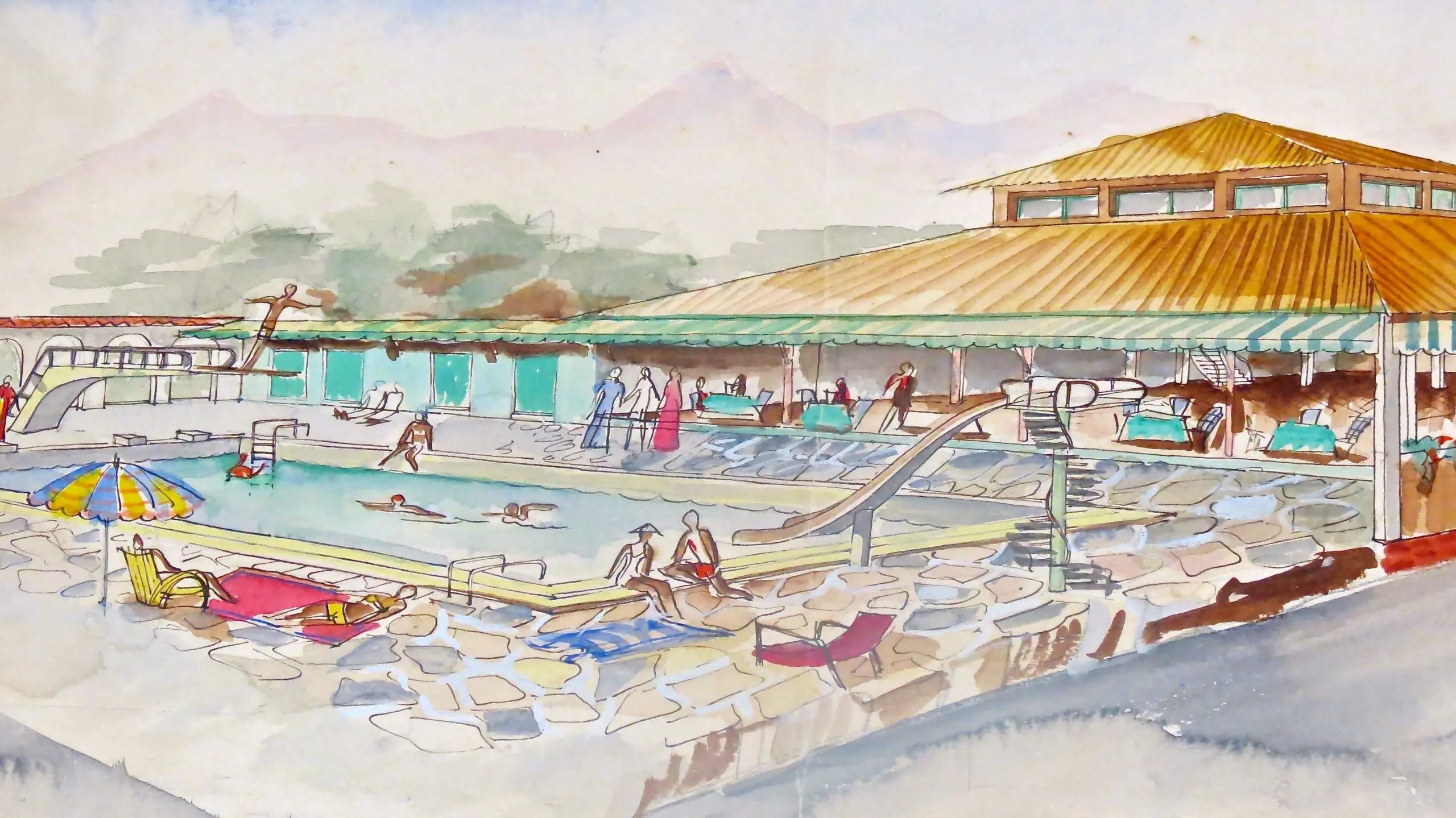 Watercolors on Paper "Piscina Al Forte Dei Marmi" Maurizio Tempestini, 1939 — image 3